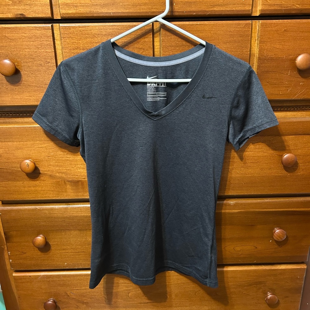 Nike Dark Grey Drifit V Neck Short Sleeve Tee